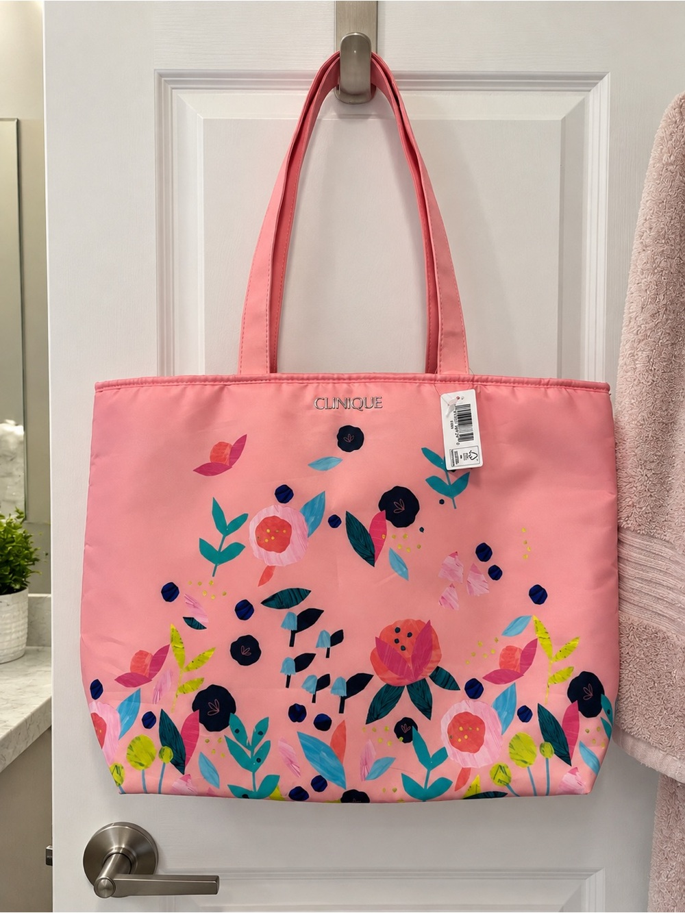 NWT Clinique Pink Floral Large Tote Bag Recycled Polyester